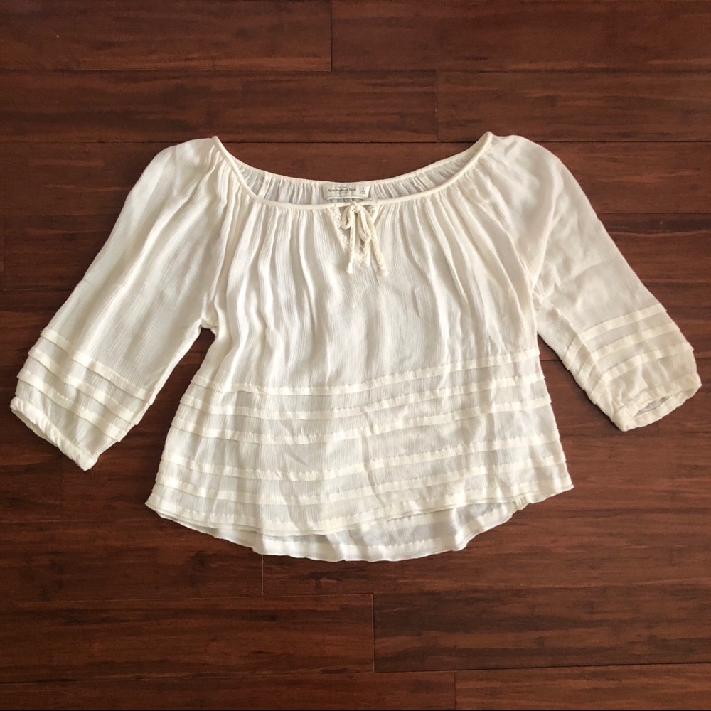 Abercrombie & Fitch A&F White Flowy Peasant Top